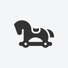 Wooden toy horse on wheels. Simple vector icon