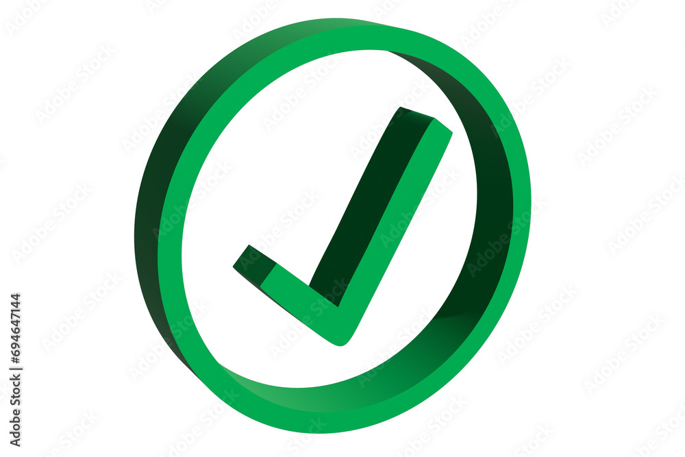 Fototapete 3d vector illustration of green check mark acceptance sign with isolated transparency