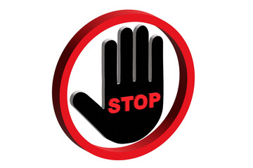 Fototapeta premium Stop sign with hand logo in 3d red prohibited sign vector illustration with transparency isolated 