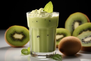 A kiwi smoothie in a glass. Generative AI.