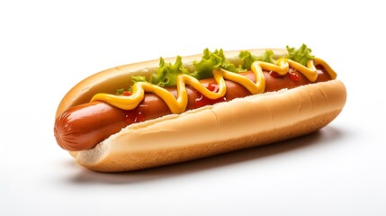 Generative AI : Hot dog on isolated white background - obrazy, fototapety, plakaty