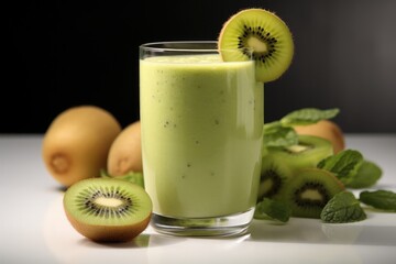 A kiwi smoothie in a glass. Generative AI.