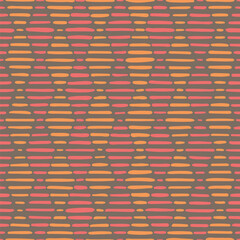 hand drawn striped rhombus. yellow, pink, gray repetitive background. vector seamless pattern. geometric fabric swatch. wrapping paper. continuous design template for textile, linen, home decor