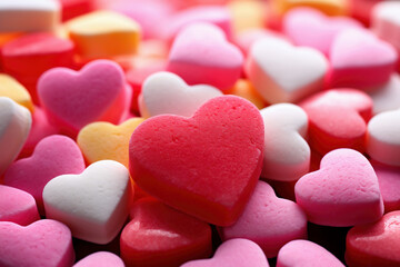 Pink, red, white, and yellow candy hearts for valentine's day