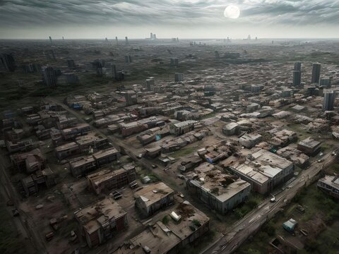 Illustration of Abandoned Zombie Apocalypse Concept with Abandoned City