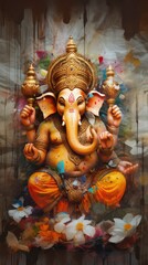 Fototapeta premium A Ganesha Oil Painting The full picture is straightforward. Abstract background. Sharp lines.