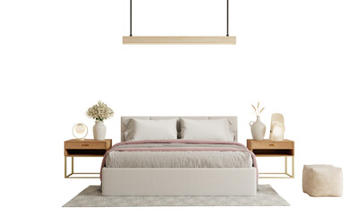 Cozy modern bedroom on transparent background.3d rendering
