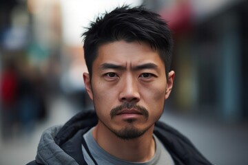 Obraz premium Asian man serious face on city street