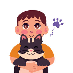 hugging day man with cat