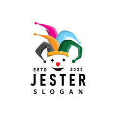 Simple illustration template jester hat logo minimalist joker clown design - obrazy, fototapety, plakaty