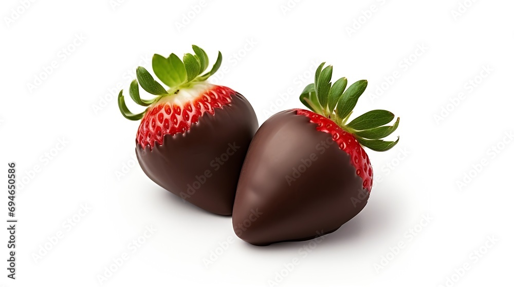 Poster generative ai : chocolate-covered strawberries on isolated white background