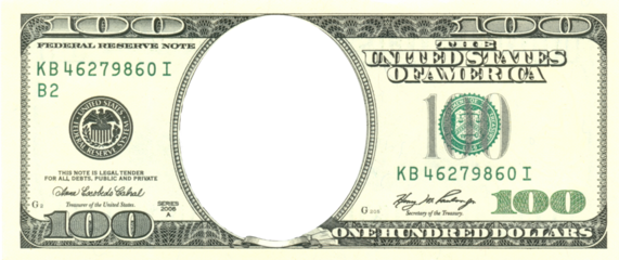 100 dollars banknote with hole for your text or your face