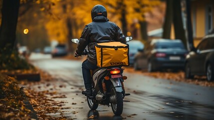 Generative AI : Fast and free delivery food by scooter in the afternoon in the city