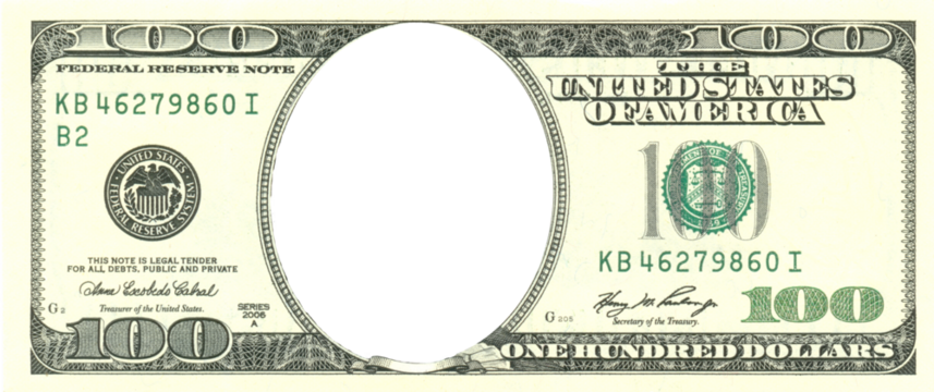 100 dollars banknote with hole for your text or your face