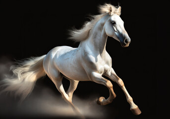 Obraz na płótnie Canvas realistic illustration of running white horse isolated on black background