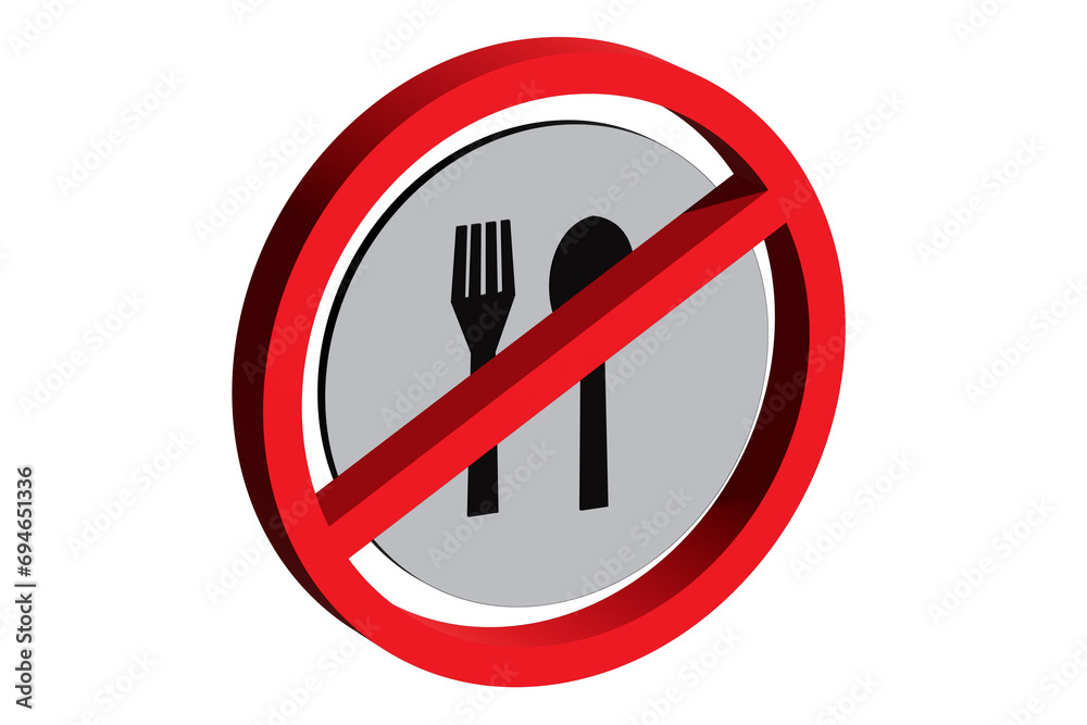 Fototapete no eat symbol with spoon and fork logo crossed in 3d red prohibited sign vector illustration with tr