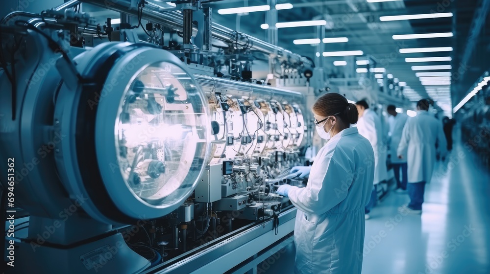 Leinwandbilder a team of scientists and technicians work on modern machinery in a sterile in industrial technology 