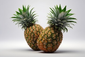 Fresh Tropical Pineapple on White Background - Healthy Organic Fruit