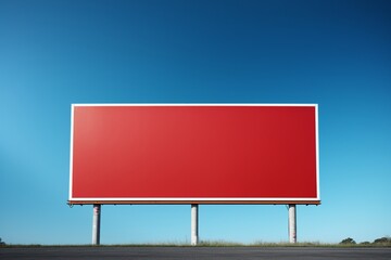 A vibrant red billboard, standing tall against a deep blue background, ready for custom labels.