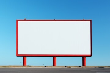 Obraz premium A vibrant red billboard, standing tall against a deep blue background, ready for custom labels.
