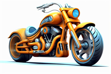 3D illustration, cute cartoon style motorbike