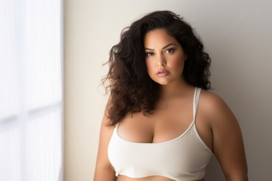 Plus size woman portrait white background