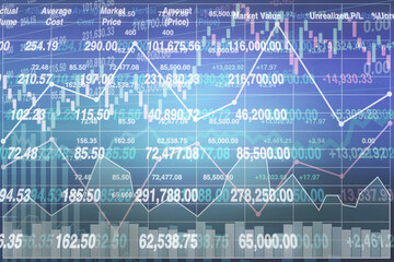 Business stock financial index with graph, chart, candlestick and data number for stock market trade presentation background. - 694652502