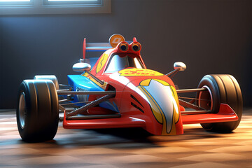 3D illustration, cute cartoon style resing car