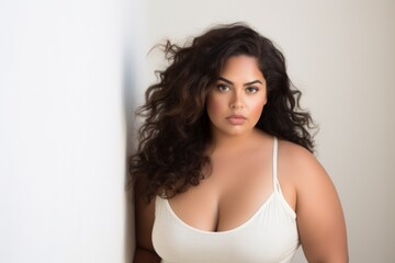 Naklejka premium Plus size woman portrait white background
