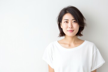 Fototapeta premium Young Asian woman smiling portrait white background