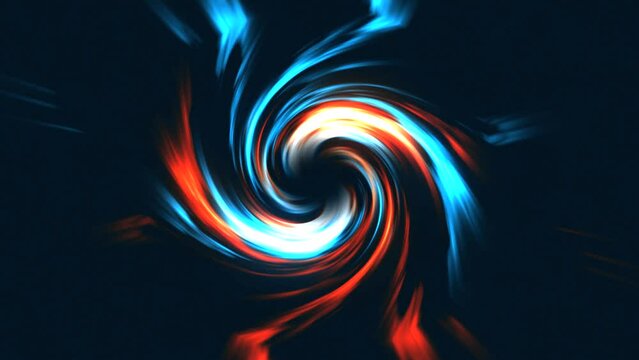 Abstract Neon glow funnel with colorful twisting rays curvy bright lines on a black background tornado energy space tunnel vortex shape visual effect 4K teal orange