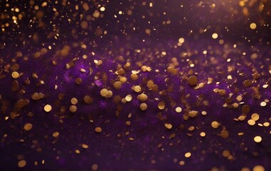 Fototapeta na wymiar Abstract background with Dark purple and gold particle. Golden glitter on bokeh background. Festive abstract background.