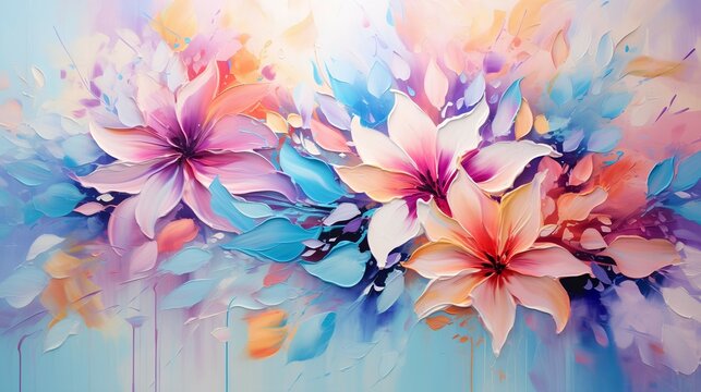 colorful bright abstract floral brushstrokes with acrylic paint