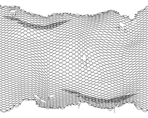 Fish net background, fishnet pattern with vector texture of fishing sport gear. Fisherman rope trap of black white grids with holes, waves and strings. Vintage thread mesh pattern for fishery, fishing - obrazy, fototapety, plakaty