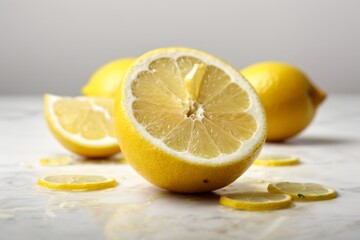Bright Yellow Lemon Isolated on White - Citrus Fruit Concept