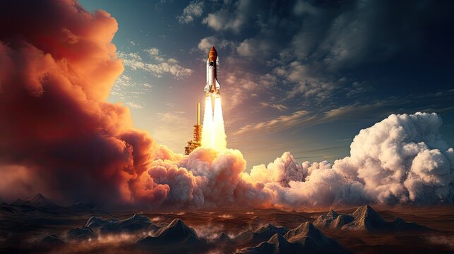 dramatic scene of a space shuttle launch
