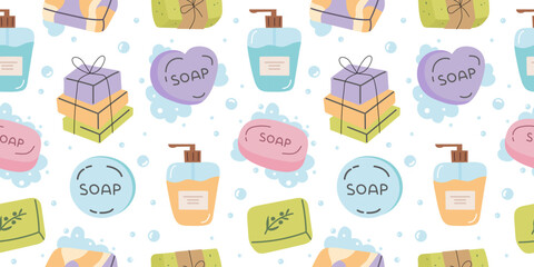Cute vector seamless pattern with handmade soap