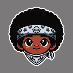 head of a child. African American young boy head portrait wearing bandanna.