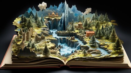 Fototapeta premium intricately designed pop-up book that opens to reveal a stunning three-dimensional landscape