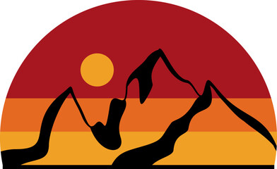 Mountain Retro Sunset Clipart