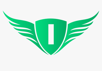Wing Logo On Letter I For, Transportation Symbol. Freight Sign