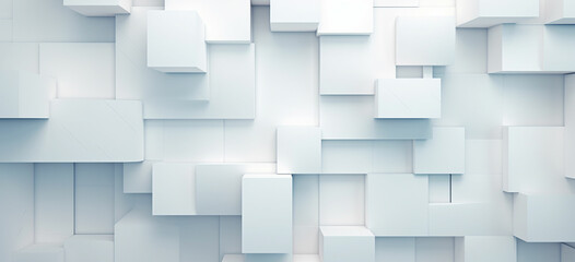 Various white geometric shapes arranged in a pattern, providing a visually appealing and sophisticated technology background - obrazy, fototapety, plakaty