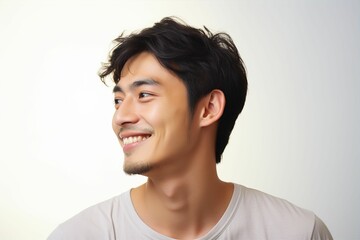 日本人の若い男性の横顔（若者・モデル・アジア人・白背景・背景なし） - obrazy, fototapety, plakaty