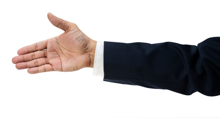 Businessman's hand reaching out to greet to shake hands, make acquaintances or make a business deal isolate on white with clipping path.