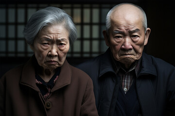 怒っている日本人の老夫婦 - obrazy, fototapety, plakaty