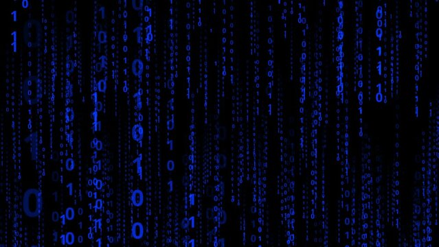 Binary code strings. Matrix style backdrop in blue.