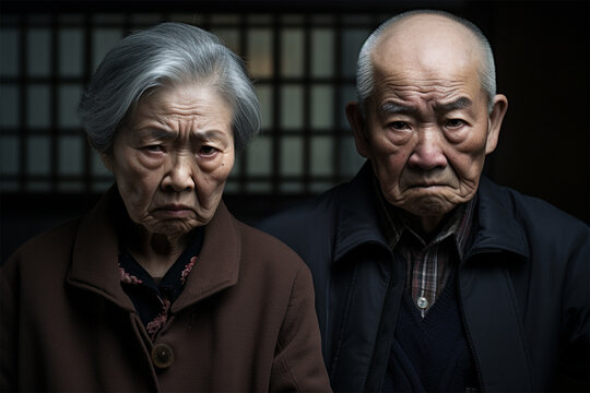 怒っている日本人の老夫婦