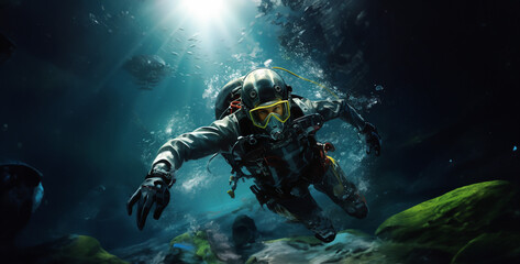 scuba diver in the underwater, scuba diver in the sea, scuba diver, 