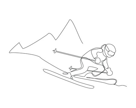 black line skier skiing down mountain clip art preview