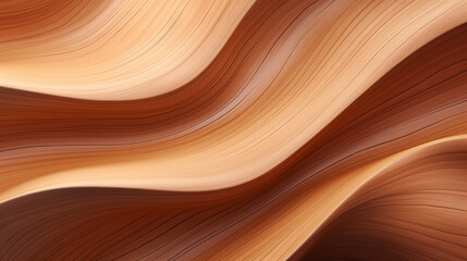 A wood art background exhibiting an abstract close-up of intricate organic brown wooden waving waves, forming a textured banner or wall design.